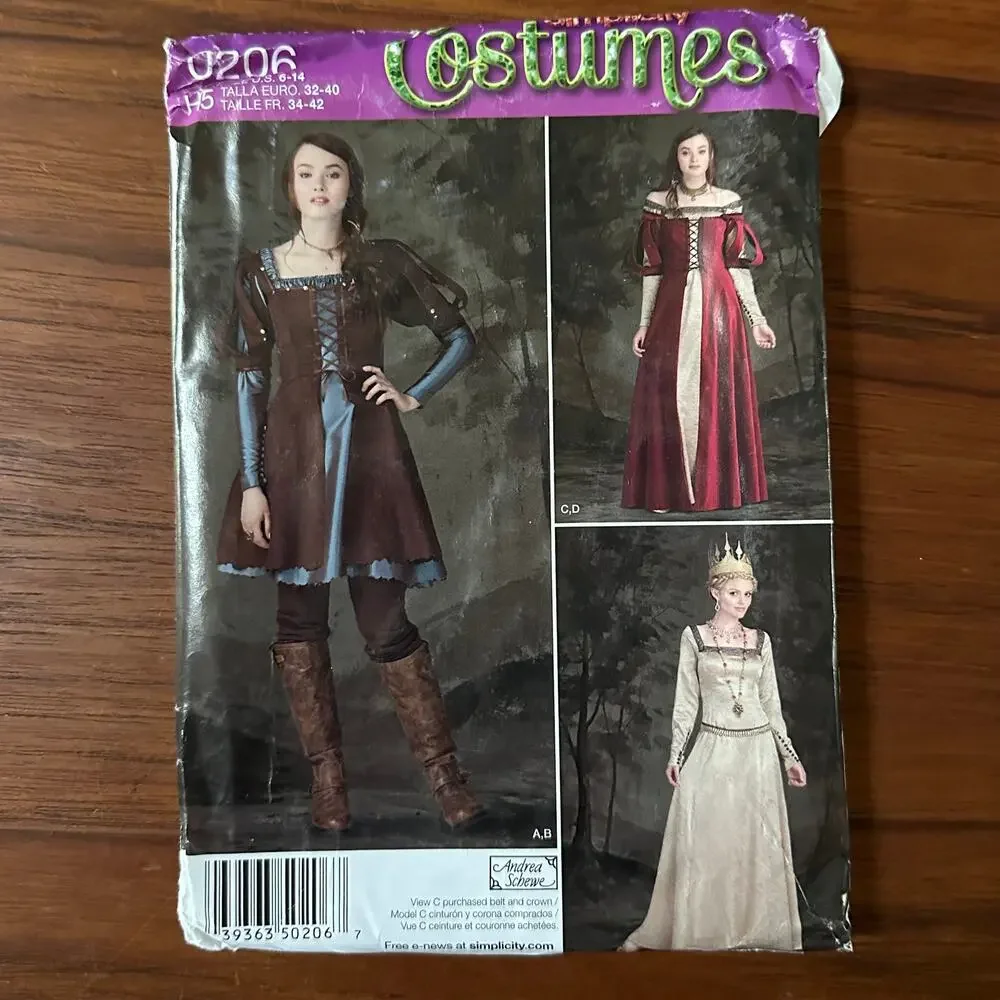 UNCUT Simplicity Pattern 0206 Costume Size 6-14 Renaissance